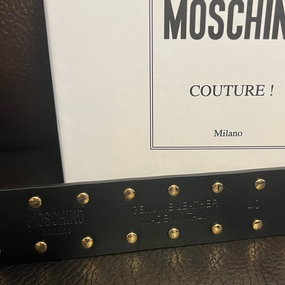 BLOWOUT SALE!!! FINAL!! Moschino unisex logo teddy bear studed Leather belt NWT - Picture 7 of 7